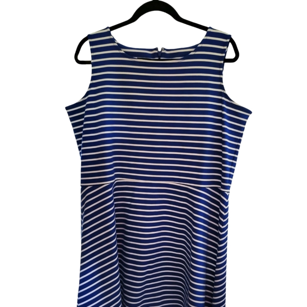 Talbots Sleeveless Blue White Striped Casual A-Line Dress 2XP